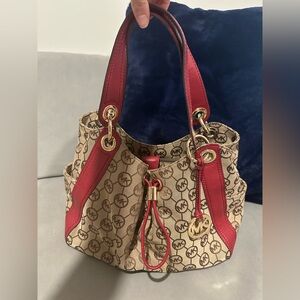 Michael Kors Red and Tan Shoulder Bag, leather details in red